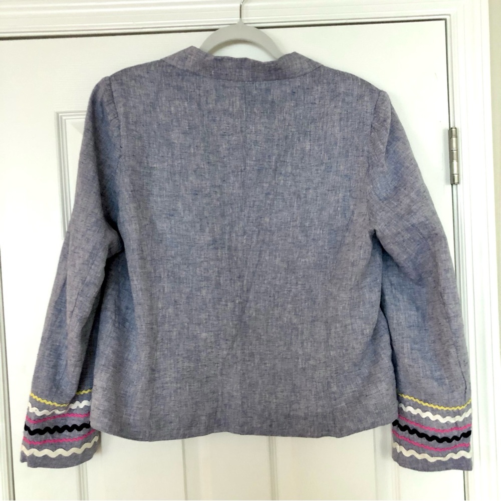 FOR CYNTHIA LINEN BLEND BLAZER SIZE XL BLUE MULTI RIBBON TRIM JACKET - Picture 3 of 12